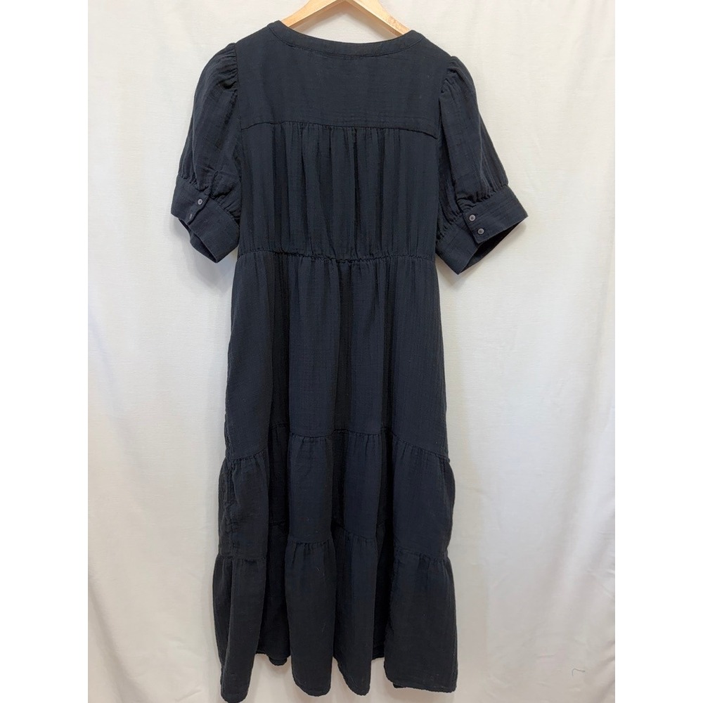 Madewell Lightspun Button-Front Tiered Midi Dress Women 16 Black | Minimalist - Picture 3 of 8